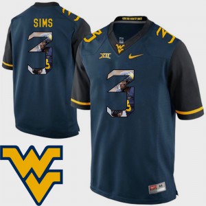Men Football #3 WVU Pictorial Fashion Charles Sims college Jersey - Navy