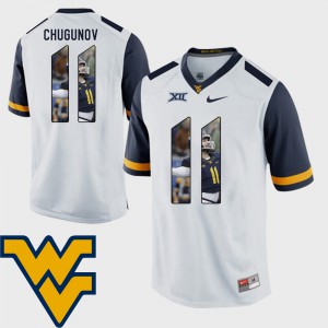 Men's Pictorial Fashion #11 Football WV Chris Chugunov college Jersey - White