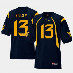 Men's Replica West Virginia University #13 Football David Sills V college Jersey - Navy