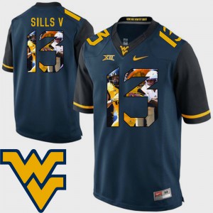 Men #13 Pictorial Fashion Football West Virginia University David Sills V college Jersey - Navy