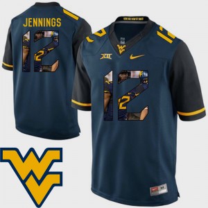 Men Pictorial Fashion Football #12 WVU Gary Jennings college Jersey - Navy