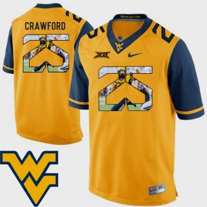 Men's Pictorial Fashion #25 West Virginia University Football Justin Crawford college Jersey - Gold