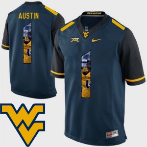 Men's West Virginia Mountaineers Pictorial Fashion #1 Football Tavon Austin college Jersey - Navy