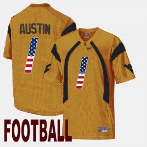 Men's West Virginia US Flag Fashion #1 Tavon Austin college Jersey - Gold