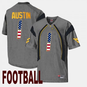 Men's West Virginia Mountaineers #1 US Flag Fashion Tavon Austin college Jersey - Gray