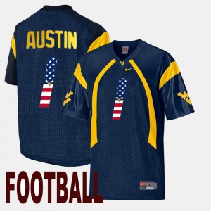 Men's US Flag Fashion #1 West Virginia Mountaineers Tavon Austin college Jersey - Navy